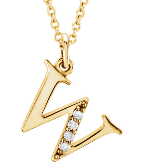 85803 Necklace Set 14K Yellow Initial W Natural Diamond Round 1 Mm I1, G-H 0.02 Ctw 16 In Polished .02 Ctw Natural Diamond Initial Necklace