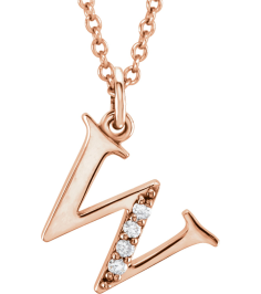 85803 Necklace Set 14K Rose Initial W Natural Diamond Round 1 Mm I1, G-H 0.02 Ctw 16 In Polished .02 Ctw Natural Diamond Initial Necklace