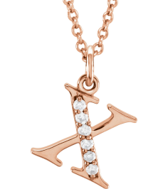 85803 Necklace Set 14K Rose Initial X Natural Diamond Round 1 Mm I1, G-H 0.03 Ctw 16 In Polished 0.03 Ctw Natural Diamond Initial Necklace