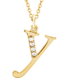 85803 Necklace Set 14K Yellow Initial Y Natural Diamond Round 1 Mm I1, G-H 0.02 Ctw 16 In Polished .02 Ctw Natural Diamond Initial Necklace