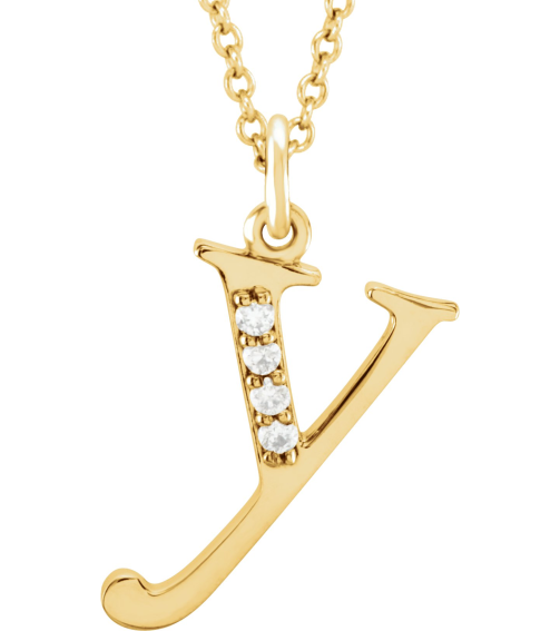 85803 Necklace Set 14K Yellow Initial Y Natural Diamond Round 1 Mm I1, G-H 0.02 Ctw 16 In Polished .02 Ctw Natural Diamond Initial Necklace