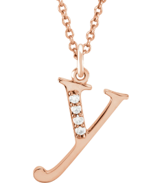 85803 Necklace Set 14K Rose Initial Y Natural Diamond Round 1 Mm I1, G-H 0.02 Ctw 16 In Polished .02 Ctw Natural Diamond Initial Necklace