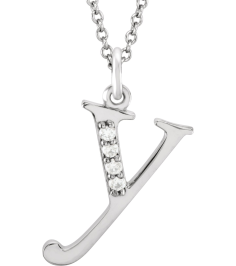 85803 Necklace Set 14K White Initial Y Natural Diamond Round 1 Mm I1, G-H 0.02 Ctw 16 In Polished .02 Ctw Natural Diamond Initial Necklace