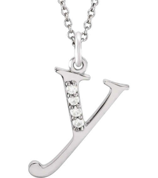 85803 Necklace Set 14K White Initial Y Natural Diamond Round 1 Mm I1, G-H 0.02 Ctw 16 In Polished .02 Ctw Natural Diamond Initial Necklace