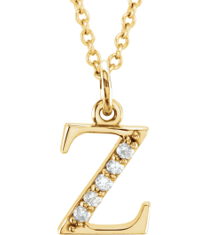 85803 Necklace Set 14K Yellow Initial Z Natural Diamond Round 1 Mm I1, G-H 0.025 Ctw 16 In Polished .025 Ctw Natural Diamond Initial Necklace