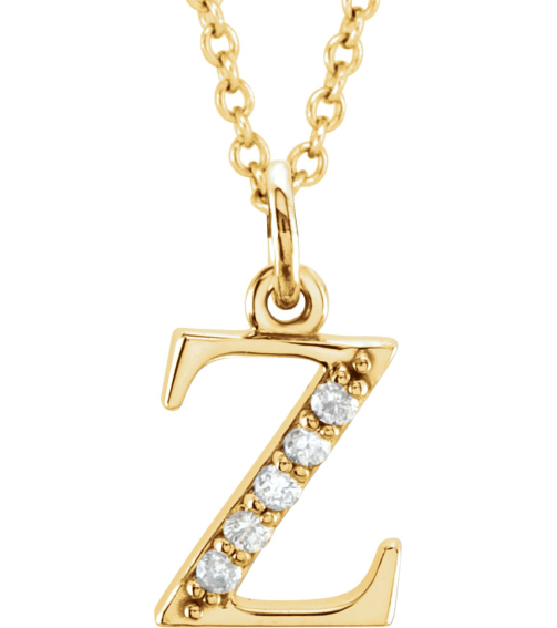 85803 Necklace Set 14K Yellow Initial Z Natural Diamond Round 1 Mm I1, G-H 0.025 Ctw 16 In Polished .025 Ctw Natural Diamond Initial Necklace