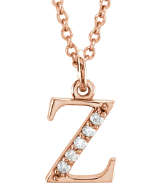 85803 Necklace Set 14K Rose Initial Z Natural Diamond Round 1 Mm I1, G-H 0.025 Ctw 16 In Polished .025 Ctw Natural Diamond Initial Necklace