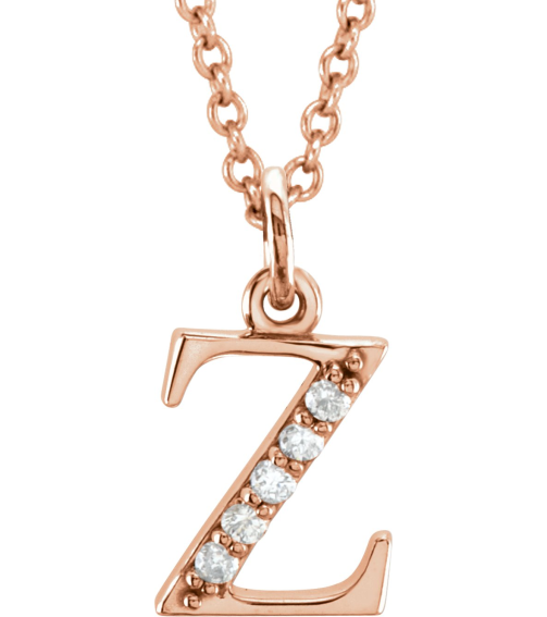 85803 Necklace Set 14K Rose Initial Z Natural Diamond Round 1 Mm I1, G-H 0.025 Ctw 16 In Polished .025 Ctw Natural Diamond Initial Necklace