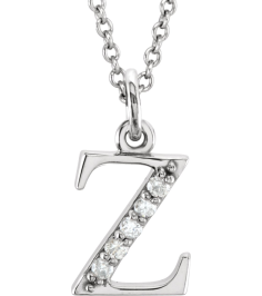 85803 Necklace Set 14K White Initial Z Natural Diamond Round 1 Mm I1, G-H 0.025 Ctw 16 In Polished .025 Ctw Natural Diamond Initial Necklace