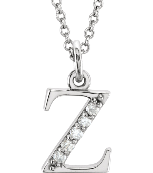 85803 Necklace Set 14K White Initial Z Natural Diamond Round 1 Mm I1, G-H 0.025 Ctw 16 In Polished .025 Ctw Natural Diamond Initial Necklace