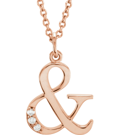 85803 Necklace Set 14K Rose Ampersand Natural Diamond Round 1 Mm I1, G-H 0.02 Ctw 16 In Polished .02 Ctw Natural Diamond Initial Necklace