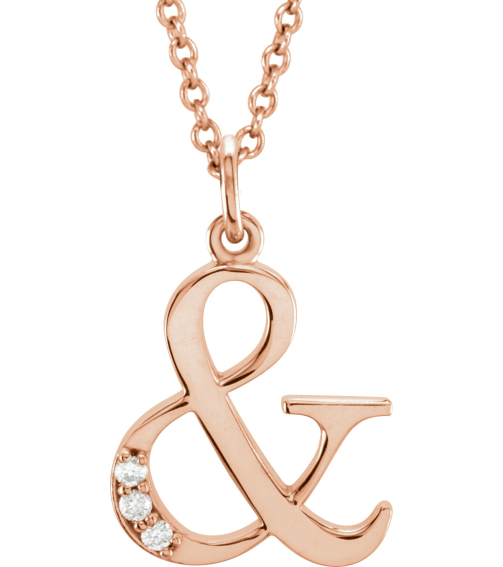 85803 Necklace Set 14K Rose Ampersand Natural Diamond Round 1 Mm I1, G-H 0.02 Ctw 16 In Polished .02 Ctw Natural Diamond Initial Necklace