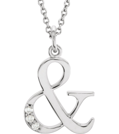 85803 Necklace Set 14K White Ampersand Natural Diamond Round 1 Mm I1, G-H 0.02 Ctw 16 In Polished .02 Ctw Natural Diamond Initial Necklace