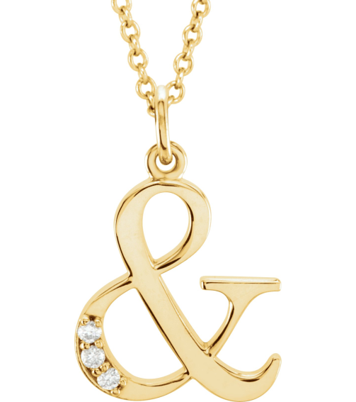 85803 Necklace Set 14K Yellow Ampersand Natural Diamond Round 1 Mm I1, G-H 0.02 Ctw 16 In Polished .02 Ctw Natural Diamond Initial Necklace