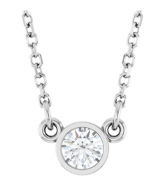 61134 Necklace Set 14K White Round Natural Diamond 3.4Mm 16 Ct I1, G-H 18 In Polished 16 Ct Natural Diamond Solitaire Necklace
