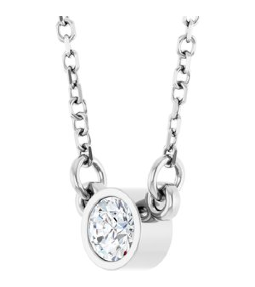61134 Necklace Set 14K White Round Natural Diamond 3.4Mm 16 Ct I1, G-H 18 In Polished 16 Ct Natural Diamond Solitaire Necklace