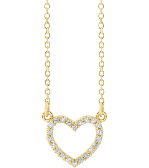 66415 Necklace Set 14K Yellow 9.7 X 8.5 Mm 16 In Polished .08 Ctw Natural Diamond Heart Necklace