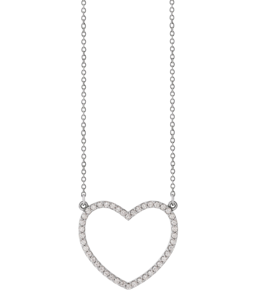 66415 Necklace Set 14K White 21.1 X 18.7 Mm 16 In Polished 14 Ctw Natural Diamond Heart Necklace