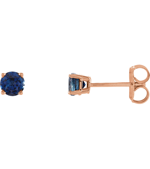 1874 14K Rose Set Round Natural Blue Sapphire Pair 4 Mm Friction Friction Backs Included 4-Prong Polished Natural Blue Sapphire Stud Earrings
