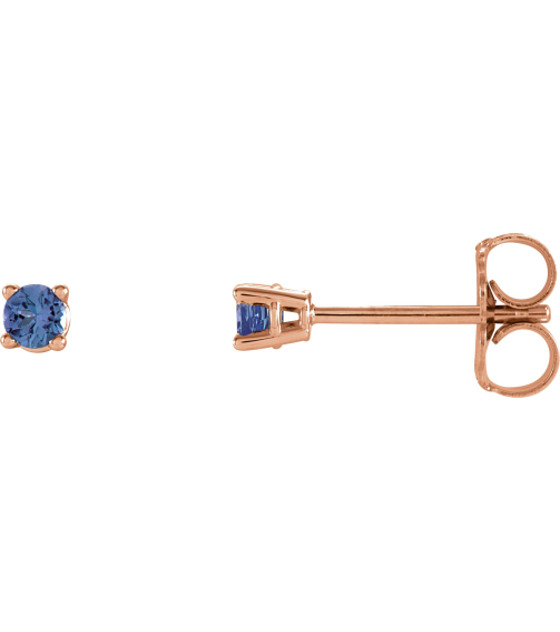 1874 14K Rose Set Round Natural Tanzanite Pair 2.5 Mm Friction Friction Backs Included 4-Prong Polished Natural Tanzanite Stud Earrings