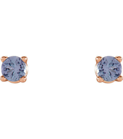 1874 14K Rose Set Round Natural Tanzanite Pair 2.5 Mm Friction Friction Backs Included 4-Prong Polished Natural Tanzanite Stud Earrings