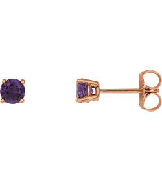 1874 14K Rose Set Round Natural Amethyst Pair 4 Mm Friction Friction Backs Included 4-Prong Polished Natural Amethyst Stud Earrings