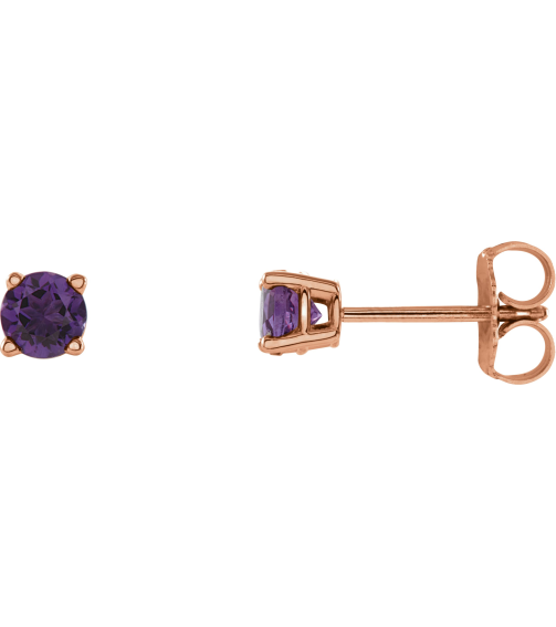 1874 14K Rose Set Round Natural Amethyst Pair 4 Mm Friction Friction Backs Included 4-Prong Polished Natural Amethyst Stud Earrings