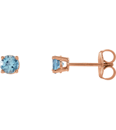 1874 14K Rose Set Round Natural Aquamarine Pair 4 Mm Friction Friction Backs Included 4-Prong Polished Natural Aquamarine Stud Earrings
