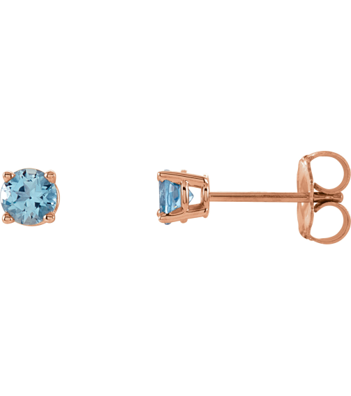1874 14K Rose Set Round Natural Aquamarine Pair 4 Mm Friction Friction Backs Included 4-Prong Polished Natural Aquamarine Stud Earrings