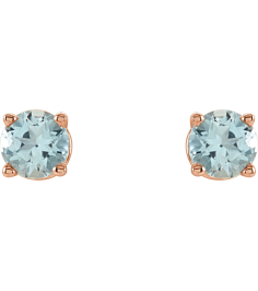 1874 14K Rose Set Round Natural Aquamarine Pair 4 Mm Friction Friction Backs Included 4-Prong Polished Natural Aquamarine Stud Earrings