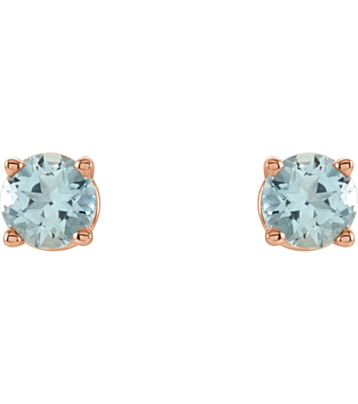 1874 14K Rose Set Round Natural Aquamarine Pair 4 Mm Friction Friction Backs Included 4-Prong Polished Natural Aquamarine Stud Earrings