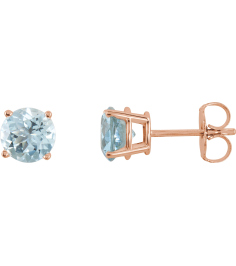 1874 14K Rose Set Round Natural Aquamarine Pair 5 Mm Friction Friction Backs Included 4-Prong Polished Natural Aquamarine Stud Earrings