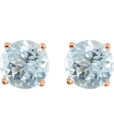 1874 14K Rose Set Round Natural Aquamarine Pair 5 Mm Friction Friction Backs Included 4-Prong Polished Natural Aquamarine Stud Earrings
