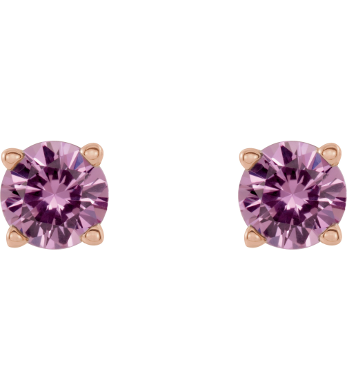 1874 14K Rose Set Round Natural Pink Sapphire Pair 4 Mm Friction Friction Backs Included 4-Prong Polished Natural Pink Sapphire Stud Earrings