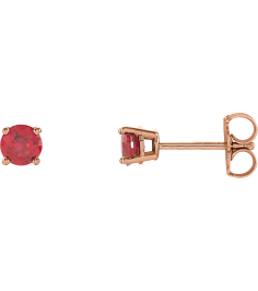 1874 14K Rose Set Round Natural Ruby Pair 4 Mm Friction Friction Backs Included 4-Prong Polished Natural Ruby Stud Earrings