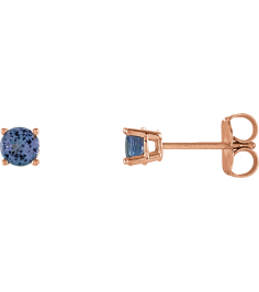 1874 14K Rose Set Round Natural Tanzanite Pair 4 Mm Friction Friction Backs Included 4-Prong Polished Natural Tanzanite Stud Earrings