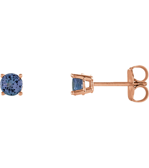 1874 14K Rose Set Round Natural Tanzanite Pair 4 Mm Friction Friction Backs Included 4-Prong Polished Natural Tanzanite Stud Earrings