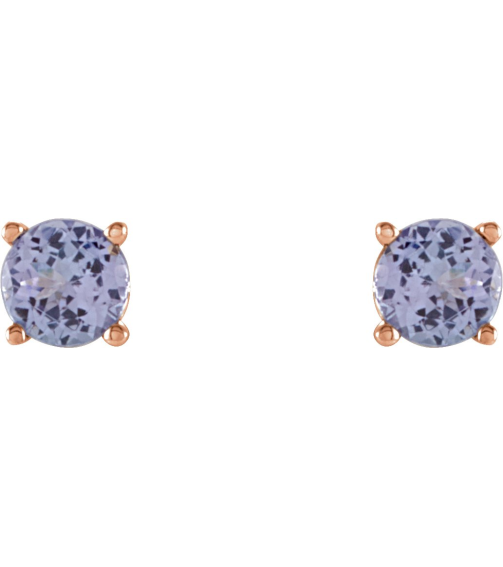 1874 14K Rose Set Round Natural Tanzanite Pair 4 Mm Friction Friction Backs Included 4-Prong Polished Natural Tanzanite Stud Earrings