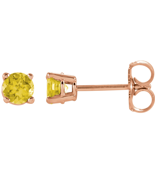 1874 14K Rose Set Round Natural Yellow Sapphire Pair 4 Mm Friction Friction Backs Included 4-Prong Polished Natural Yellow Sapphire Stud Earrings