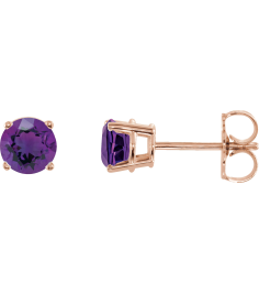 1874 14K Rose Set Round Natural Amethyst Pair 5 Mm Friction Friction Backs Included 4-Prong Polished Natural Amethyst Stud Earrings