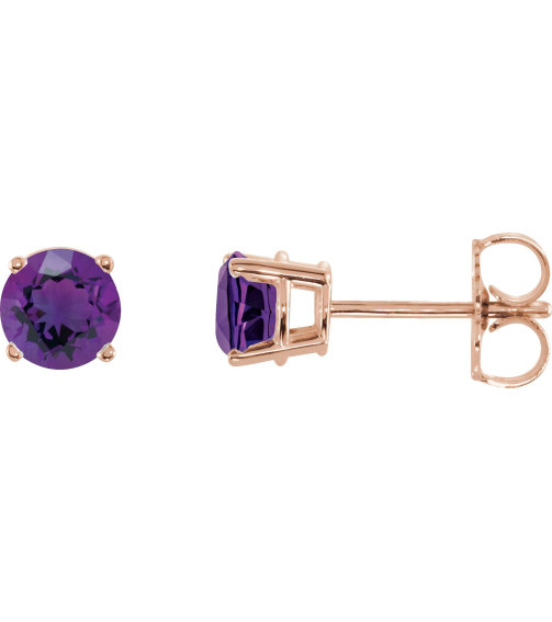 1874 14K Rose Set Round Natural Amethyst Pair 5 Mm Friction Friction Backs Included 4-Prong Polished Natural Amethyst Stud Earrings