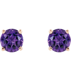 1874 14K Rose Set Round Natural Amethyst Pair 5 Mm Friction Friction Backs Included 4-Prong Polished Natural Amethyst Stud Earrings