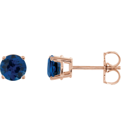 1874 14K Rose Set Round Natural Blue Sapphire Pair 5 Mm Friction Friction Backs Included 4-Prong Polished Natural Blue Sapphire Stud Earrings