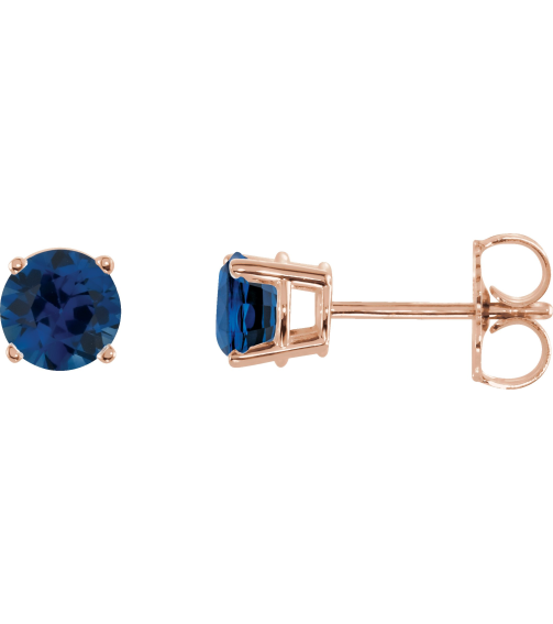1874 14K Rose Set Round Natural Blue Sapphire Pair 5 Mm Friction Friction Backs Included 4-Prong Polished Natural Blue Sapphire Stud Earrings