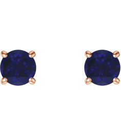 1874 14K Rose Set Round Natural Blue Sapphire Pair 5 Mm Friction Friction Backs Included 4-Prong Polished Natural Blue Sapphire Stud Earrings