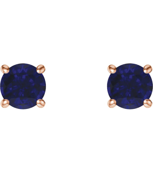 1874 14K Rose Set Round Natural Blue Sapphire Pair 5 Mm Friction Friction Backs Included 4-Prong Polished Natural Blue Sapphire Stud Earrings