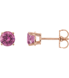 1874 14K Rose Set Round Natural Pink Sapphire Pair 5 Mm Friction Friction Backs Included 4-Prong Polished Natural Pink Sapphire Stud Earrings
