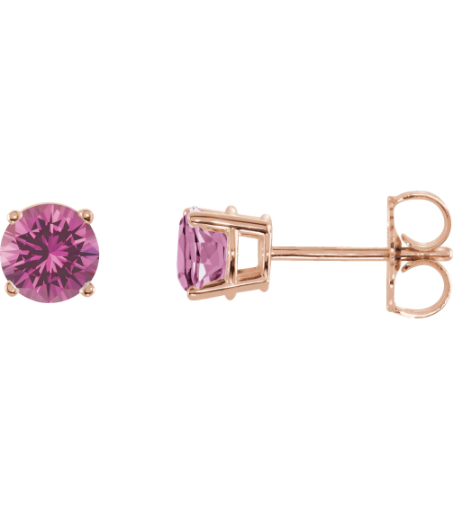1874 14K Rose Set Round Natural Pink Sapphire Pair 5 Mm Friction Friction Backs Included 4-Prong Polished Natural Pink Sapphire Stud Earrings