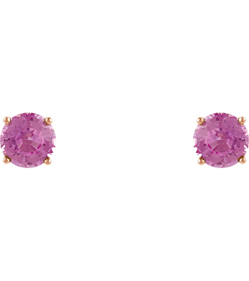 1874 14K Rose Set Round Natural Pink Sapphire Pair 5 Mm Friction Friction Backs Included 4-Prong Polished Natural Pink Sapphire Stud Earrings