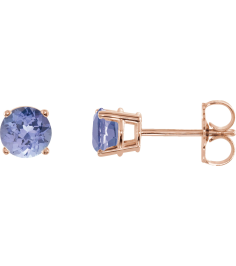 1874 14K Rose Set Round Natural Tanzanite Pair 5 Mm Friction Friction Backs Included 4-Prong Polished Natural Tanzanite Stud Earrings